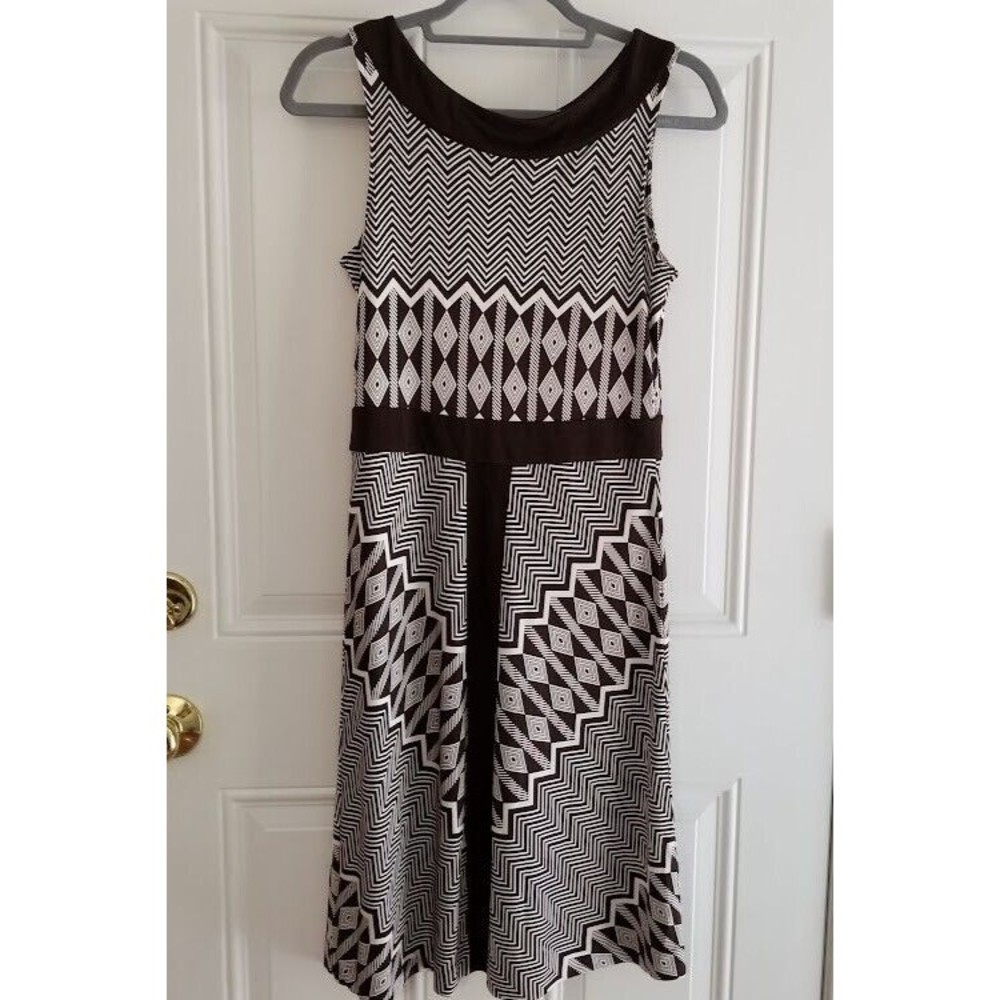 Tory Burch Brown Chevron Midi  Sleeveless 100% Silk Dress Sz Small